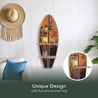 American Art Décor Hawaiian Sunset Surfboard Wall Shelf
