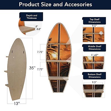 American Art Décor Hawaiian Sunset Surfboard Wall Shelf