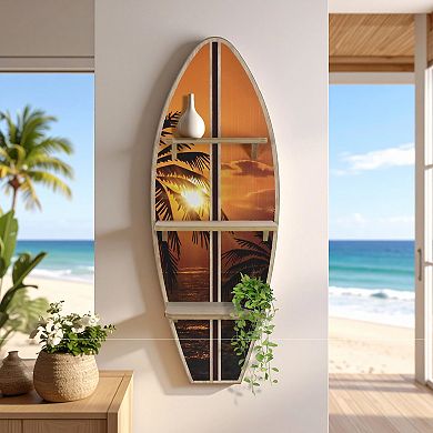 American Art Décor Hawaiian Sunset Surfboard Wall Shelf