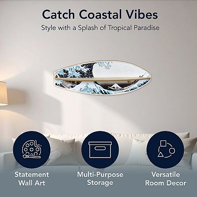 American Art Décor Great Wave Surfboard Wall Shelf