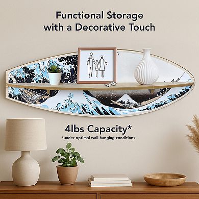 American Art Décor Great Wave Surfboard Wall Shelf
