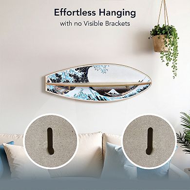 American Art Décor Great Wave Surfboard Wall Shelf