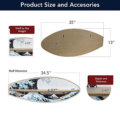 American Art Décor Great Wave Surfboard Wall Shelf