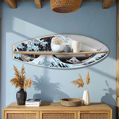 American Art Décor Great Wave Surfboard Wall Shelf