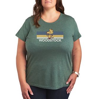 Plus Size Peanuts Woodstock Stripes Retro Graphic Tee