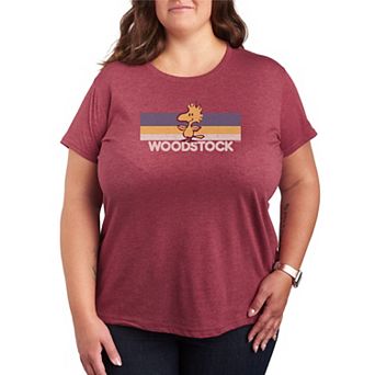 Plus Size Peanuts Woodstock Stripes Retro Graphic Tee