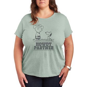 Plus Size Peanuts Charlie & Snoopy Howdy Partner Graphic Tee