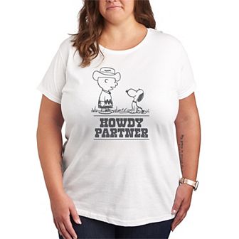 Plus Size Peanuts Charlie & Snoopy Howdy Partner Graphic Tee