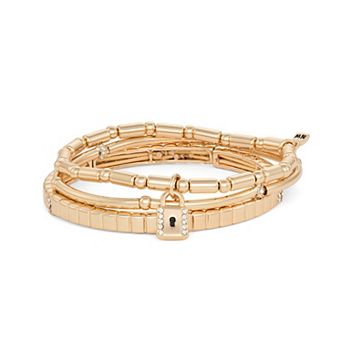 Nine West 3 pc Gold-Tone Padlock Stretch Bracelet Set