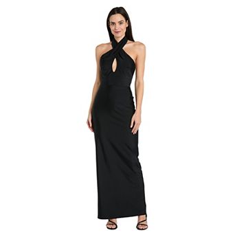 Women's R&M Richards Long Bodycon Halter Neck Dress With Keyhole Detail