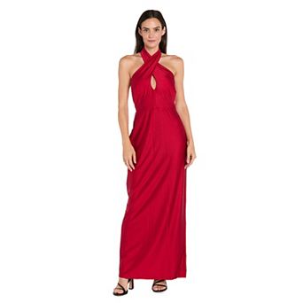 Women's R&M Richards Long Bodycon Halter Neck Dress With Keyhole Detail