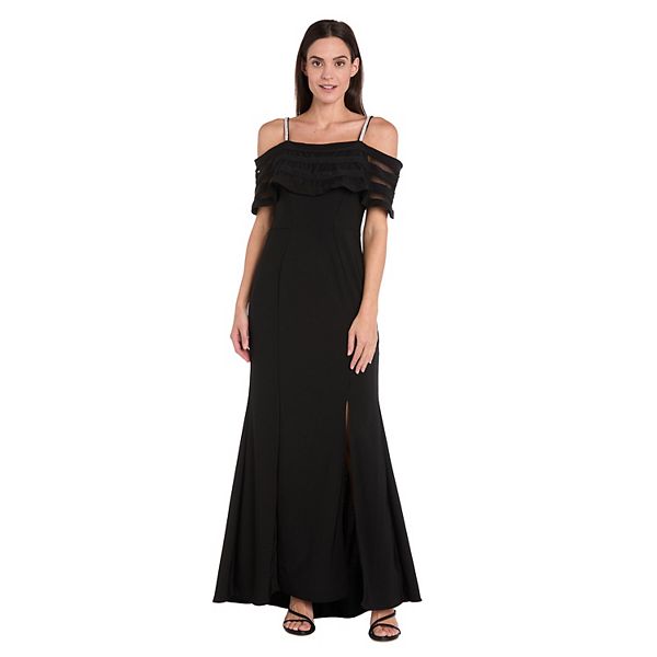 MロングLERURE Shoulder ribbonjacquard dress Women's R&M Richards Long Sheer Banded Cold Shoulder Dress