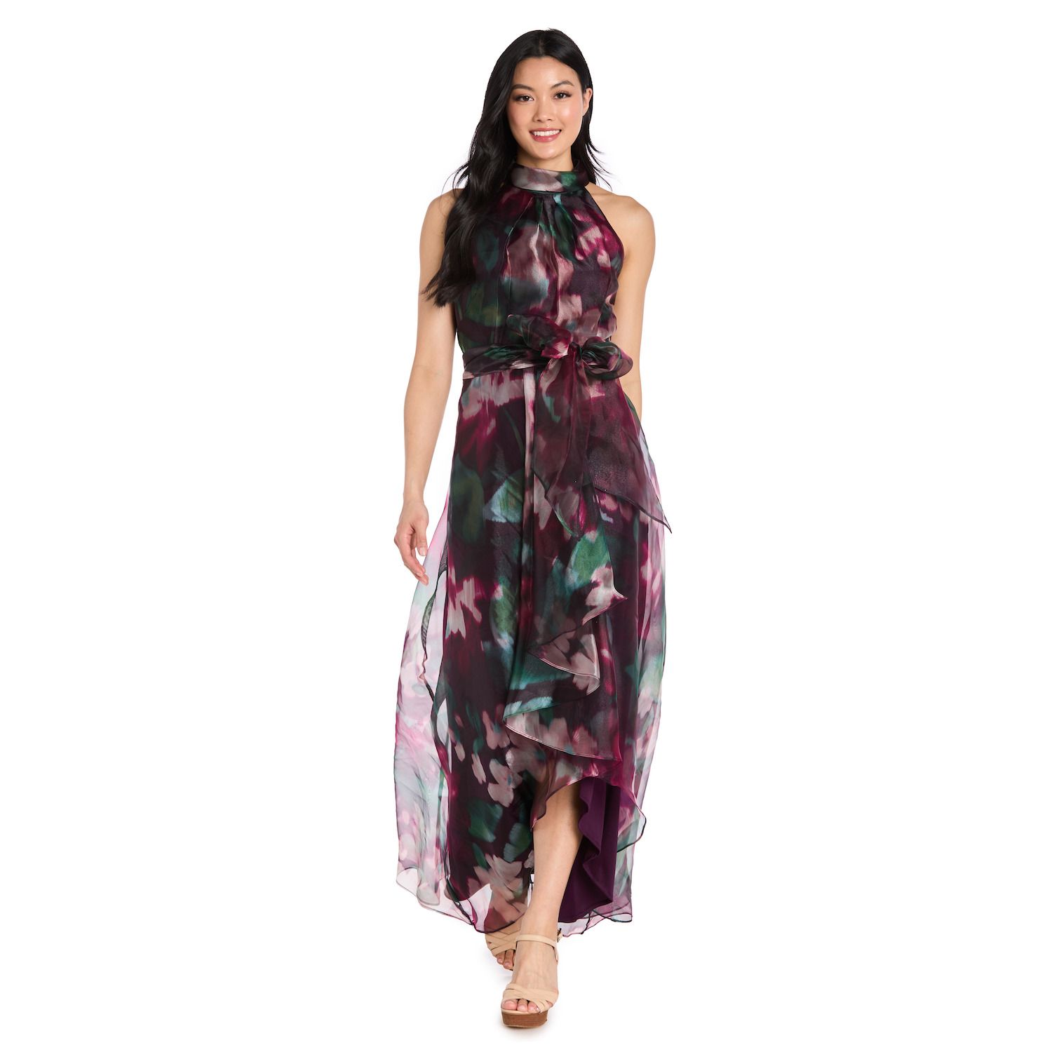 Женские платья R&M Richards Long Printed Organza Halter Dress