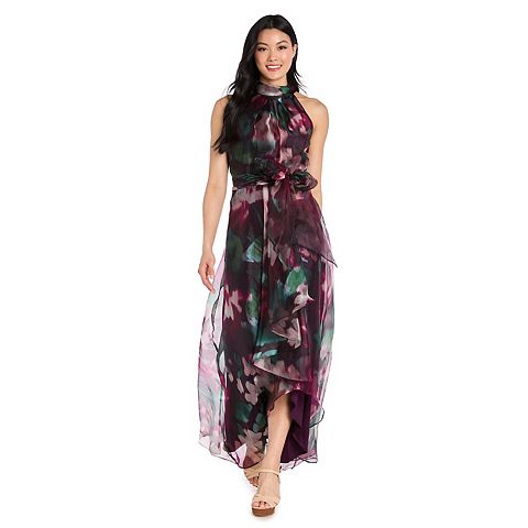 Женские платья R&M Women's R&M Richards Long Printed Organza Halter Dress
