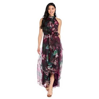 Women's R&M Richards Long Printed Organza Halter Dress