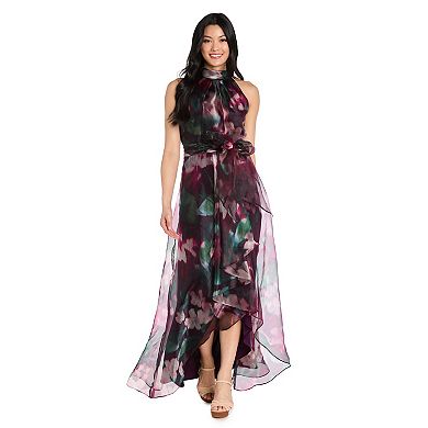 Women's R&M Richards Long Printed Organza Halter Dress