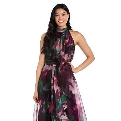 Women's R&M Richards Long Printed Organza Halter Dress