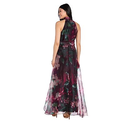 Women's R&M Richards Long Printed Organza Halter Dress