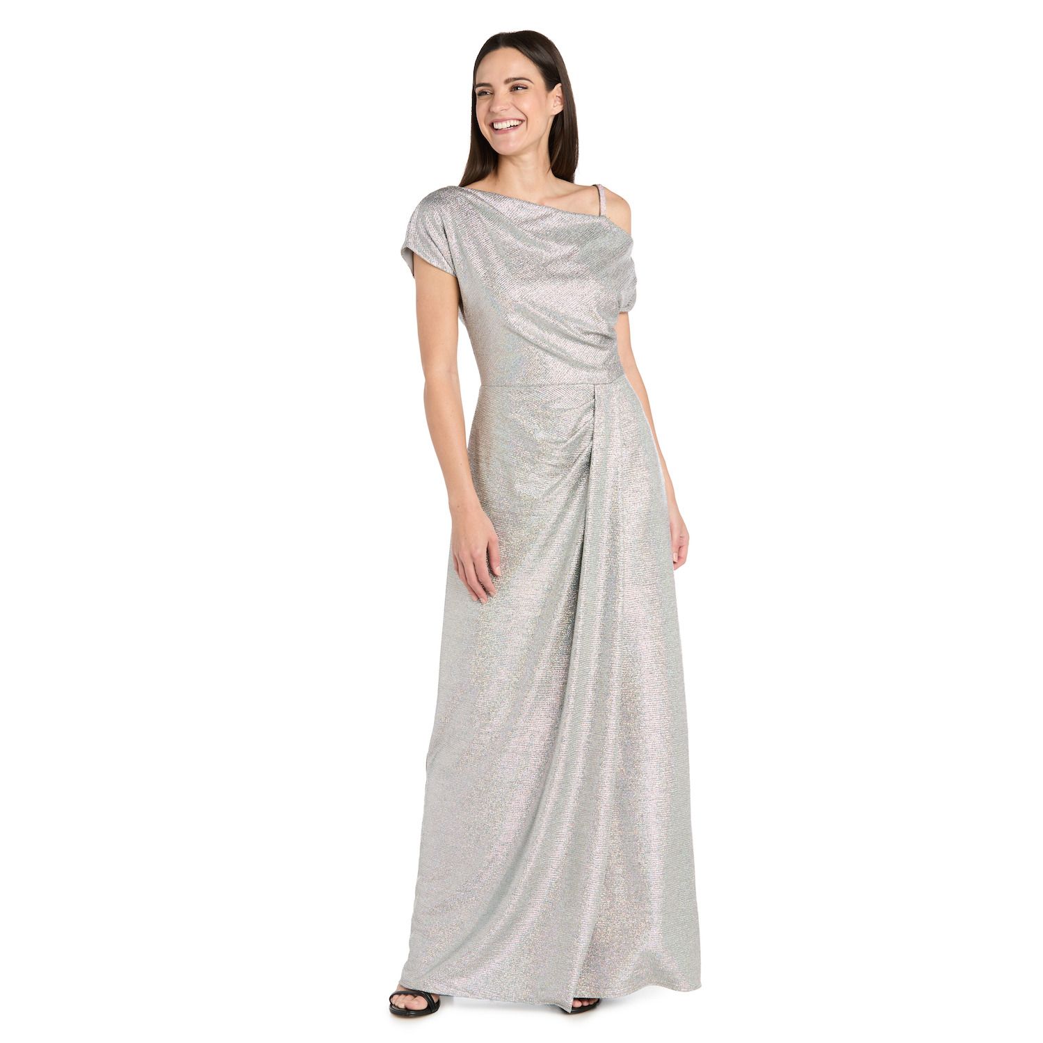 Женские платья R&M Richards Foil Metallic Knit Side Drape Dress