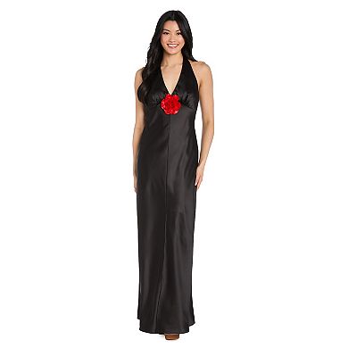 Women's R&M Richards Long Halter Dress With Flower Detail