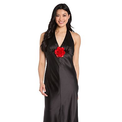 Women's R&M Richards Long Halter Dress With Flower Detail