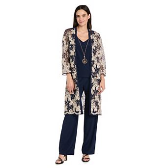 Women's R&M Richards 3 pc Pantsuit Soutache Floral Pattern Set