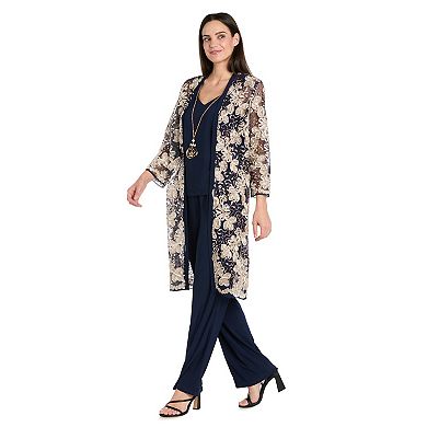 Women's R&M Richards 3-Pc. Pantsuit Soutache Floral Pattern Set