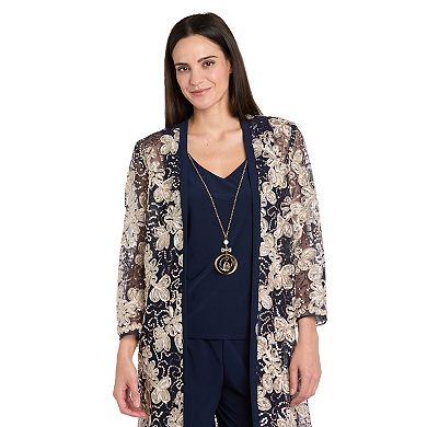Women's R&M Richards 3-Pc. Pantsuit Soutache Floral Pattern Set