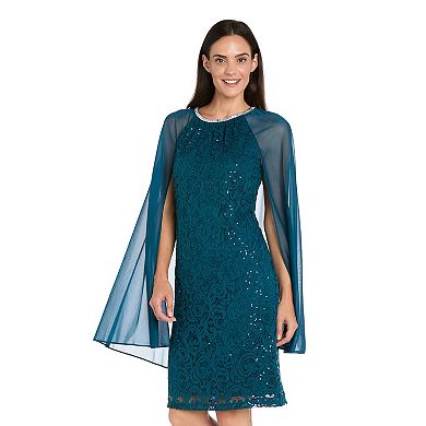 Women's R&M Richards Short Sequin Lace Capelet Dress