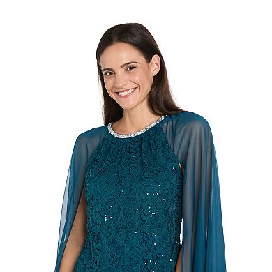 Women's R&M Richards Short Sequin Lace Capelet Dress