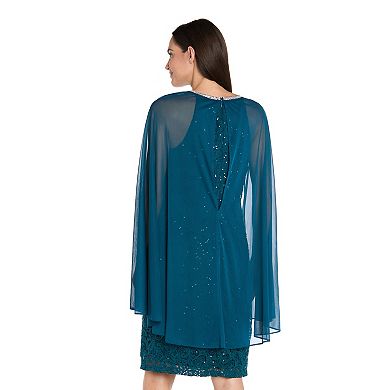 Women's R&M Richards Short Sequin Lace Capelet Dress