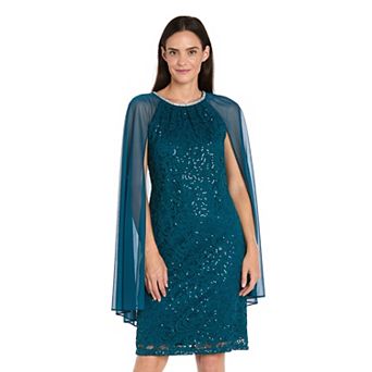 Women's R&M Richards Short Sequin Lace Capelet Dress