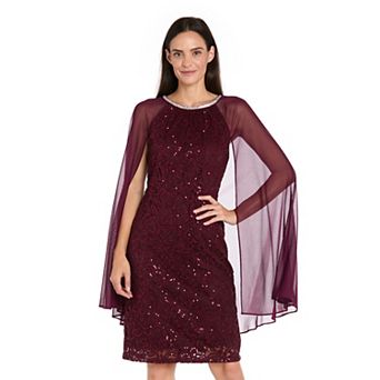 Women's R&M Richards Short Sequin Lace Capelet Dress