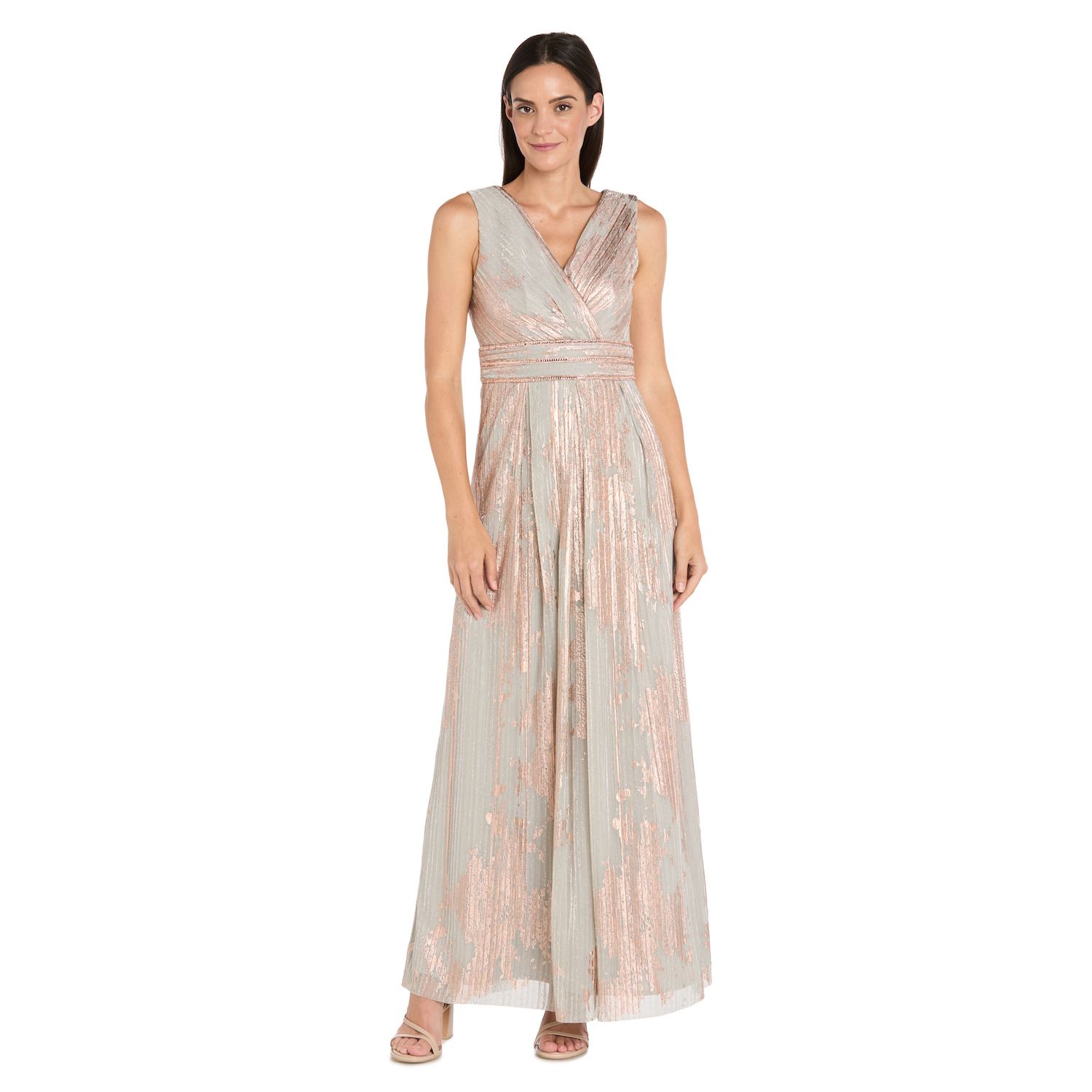 Женские платья R&M Richards Foil Print Pleated Metallic Knit Dress