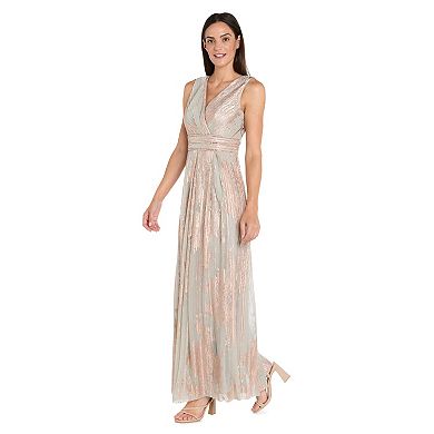 Women's R&M Richards Foil Print Pleated Metallic Knit Dress