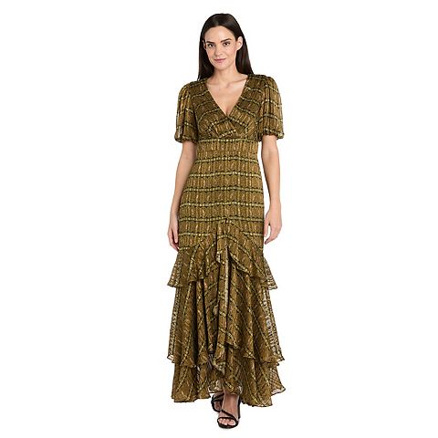 Женские платья R&M Women's R&M Richards Metallic Stripe Printed Maxi Dress