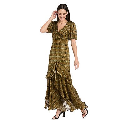 Women's R&M Richards Metallic Stripe Printed Maxi Dress