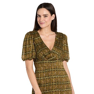 Women's R&M Richards Metallic Stripe Printed Maxi Dress