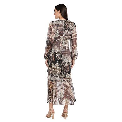 Women's R&M Richards Long Sleeve Animal Printed Satin Dress