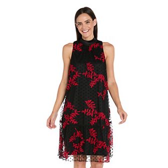 Women's R&M Richards Sleeveless Embroidered Dress with Bow Detail