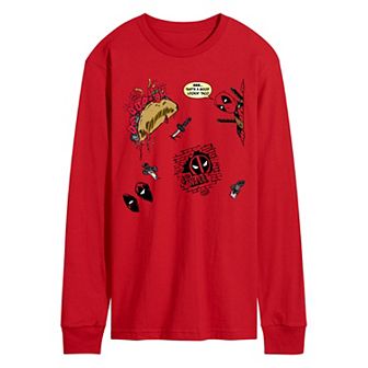 Men's Marvel Deadpool Collage Long Sleeve Graphic Tee