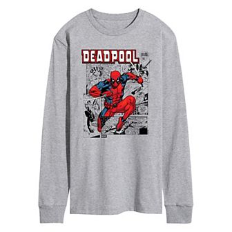 Men's Marvel Deadpool Comic Panels Long Sleeve Graphic Tee