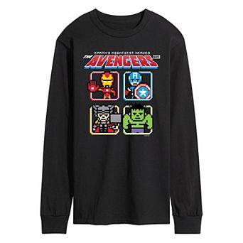 Men's Marvel The Avengers Earth's Mightiest Heroes 8-Bit Long Sleeve Graphic Tee