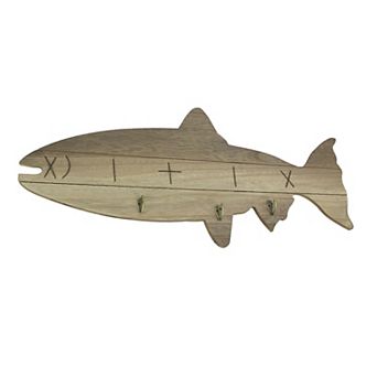 Distressed Wooden Fish Shaped 3 Hook Hanging Wall Rack 27.5 in Long