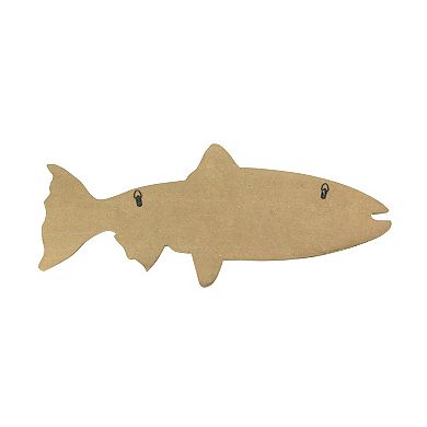 Distressed Wooden Fish Shaped 3 Hook Hanging Wall Rack 27.5 Inches Long