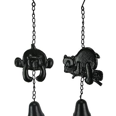 Set of 2 Black Cast Iron Bear Wind Chime Hanging Bells Outdoor Home Cabin Decor