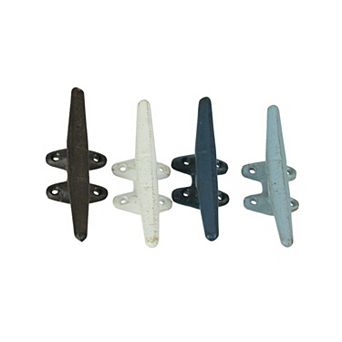 Set of 4 Coastal Color Cast Iron Nautical Boat Cleat Wall Hooks