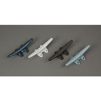 Set of 4 Coastal Color Cast Iron Nautical Boat Cleat Wall Hooks