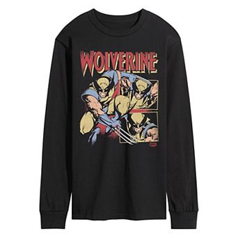 Men's Marvel Wolverine Retro Comic Panels Distressed Long Sleeve Graphic Tee