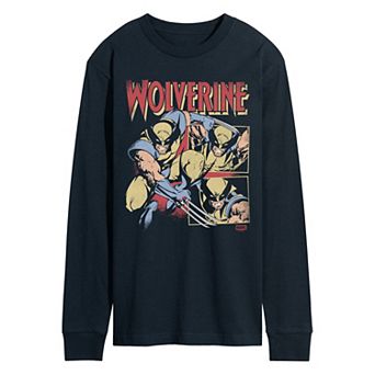 Men's Marvel Wolverine Retro Comic Panels Distressed Long Sleeve Graphic Tee